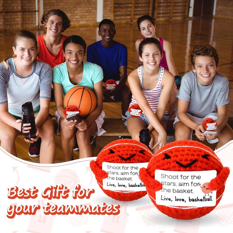 Motionchic 12 Pcs Christmas Basketball Gifts Bulk Handmade Crochet Basketballs with Positive Cards for Team Coach Coworker Friend Birthday Holiday Party Favors Home Decor Supplies - Image 5