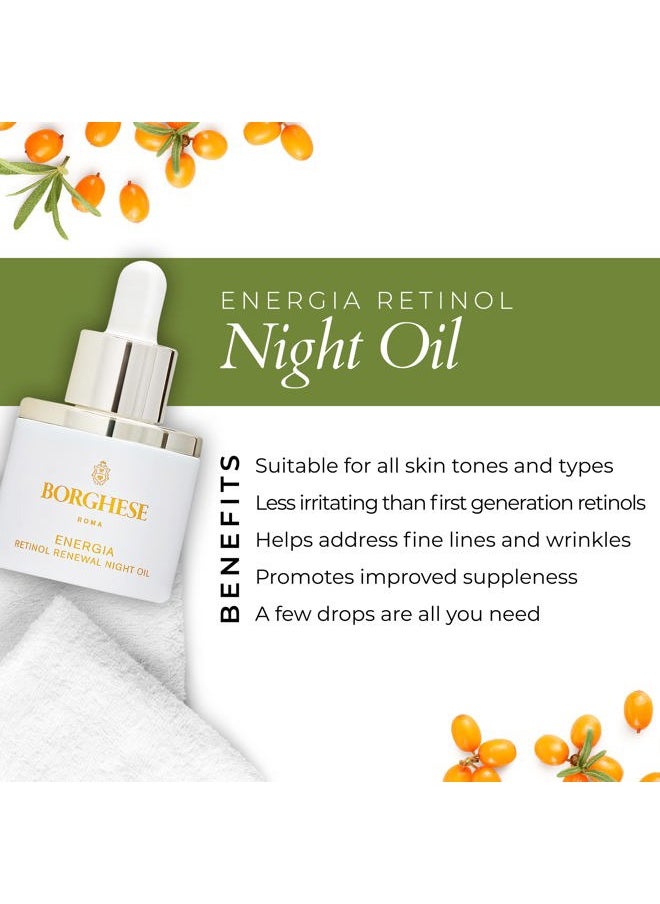 Borghese ENERGIA Retinol Renewal Night Oil - Granactive Retinoid 1% Face Oil for Anti-Aging & Skin Texture with Sea Buckthorn Oil, for All Skin Types  - Image 3