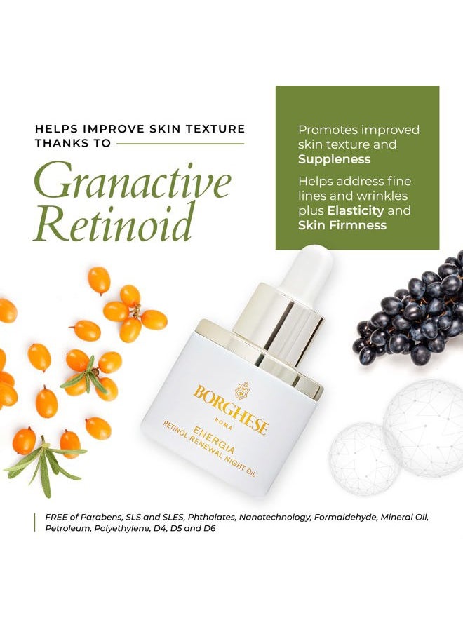 Borghese ENERGIA Retinol Renewal Night Oil - Granactive Retinoid 1% Face Oil for Anti-Aging & Skin Texture with Sea Buckthorn Oil, for All Skin Types  - Image 4