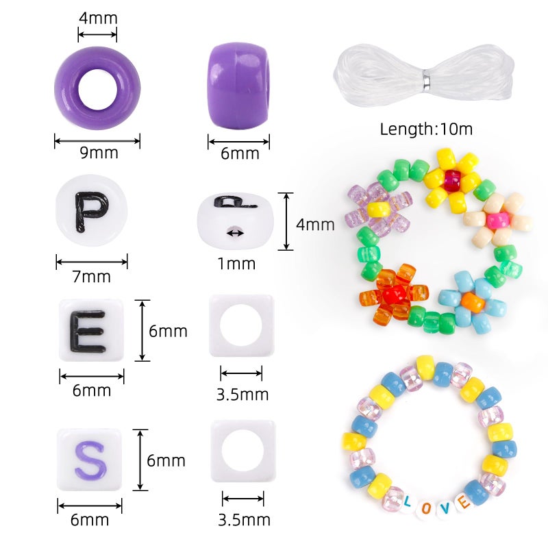 Quefe 3960pcs Pony Beads for Friendship Bracelet Making Kit 48 Colors Kandi Beads Set, 2400pcs Plastic Rainbow Bulk and 1560pcs Letter Beads with 20 Meter Elastic Threads for Craft Jewelry Necklace - Image 2