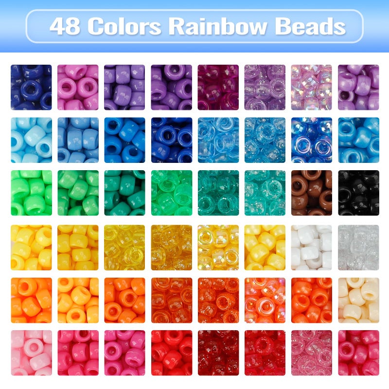 Quefe 3960pcs Pony Beads for Friendship Bracelet Making Kit 48 Colors Kandi Beads Set, 2400pcs Plastic Rainbow Bulk and 1560pcs Letter Beads with 20 Meter Elastic Threads for Craft Jewelry Necklace - Image 4