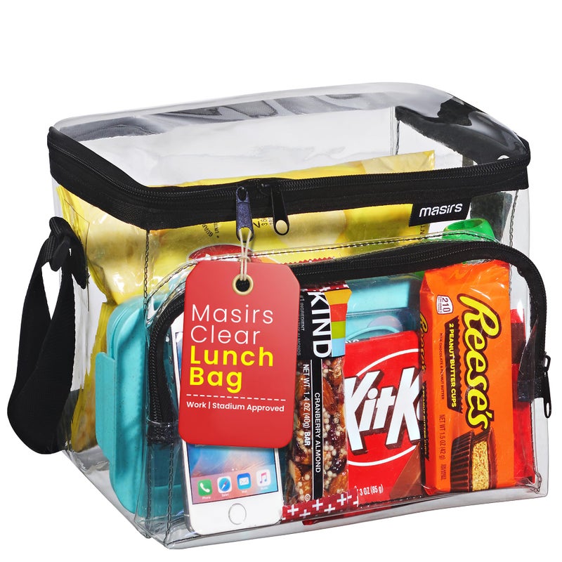 Masirs Clear Lunch Bag, Durable PVC Plastic See Through Lunch Bag with Adjustable Shoulder Strap Handle for Prison Correctional Officers, Work, School, Stadium Approved, Freezer Proof, (Large) - Image 1