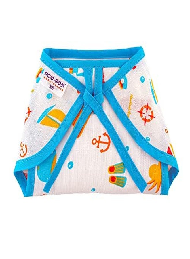 BUMSIES Newborn Baby Clothing Gift Set –Soft 100% Cotton Essentials for Boys & Girls | Gift Pack of 5-1Vest, 1Slip, 2Tie-Up Nappy/Langot & 2-Layer Swaddle/Blanket | Blue (New Born) - Image 4