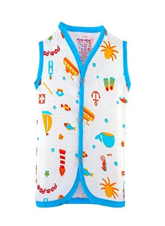 BUMSIES Newborn Baby Clothing Gift Set –Soft 100% Cotton Essentials for Boys & Girls | Gift Pack of 5-1Vest, 1Slip, 2Tie-Up Nappy/Langot & 2-Layer Swaddle/Blanket | Blue (New Born) - Image 2