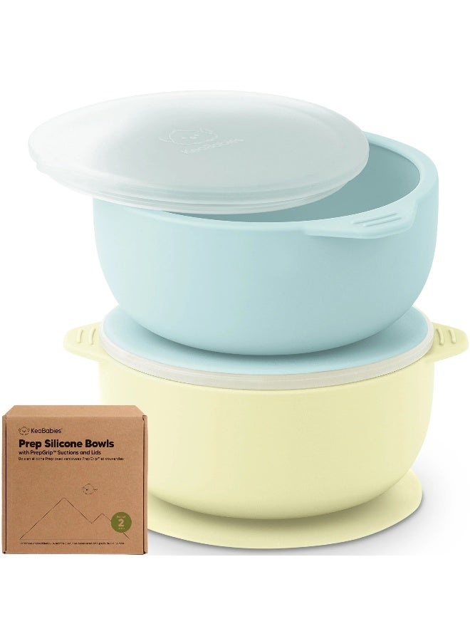 KeaBabies Prep Silicone Suction Bowls, Baby Feeding Set, BPA-Free, Pastel Sky - Image 1