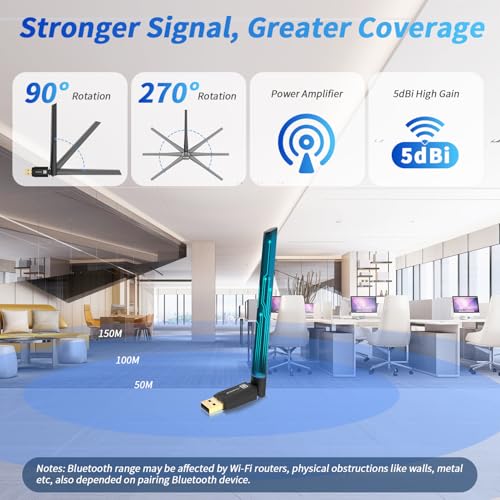 Krisnorey Long Range Bluetooth 6.0 Adapter for PC, Built-in PA for 5dBi High-Gain Wireless USB Dongle for Windows 11/10/8.1 Laptop Desktop, Plug & Pair w/Bluetooth Headphones Speaker Keyboard Mouse - Image 5