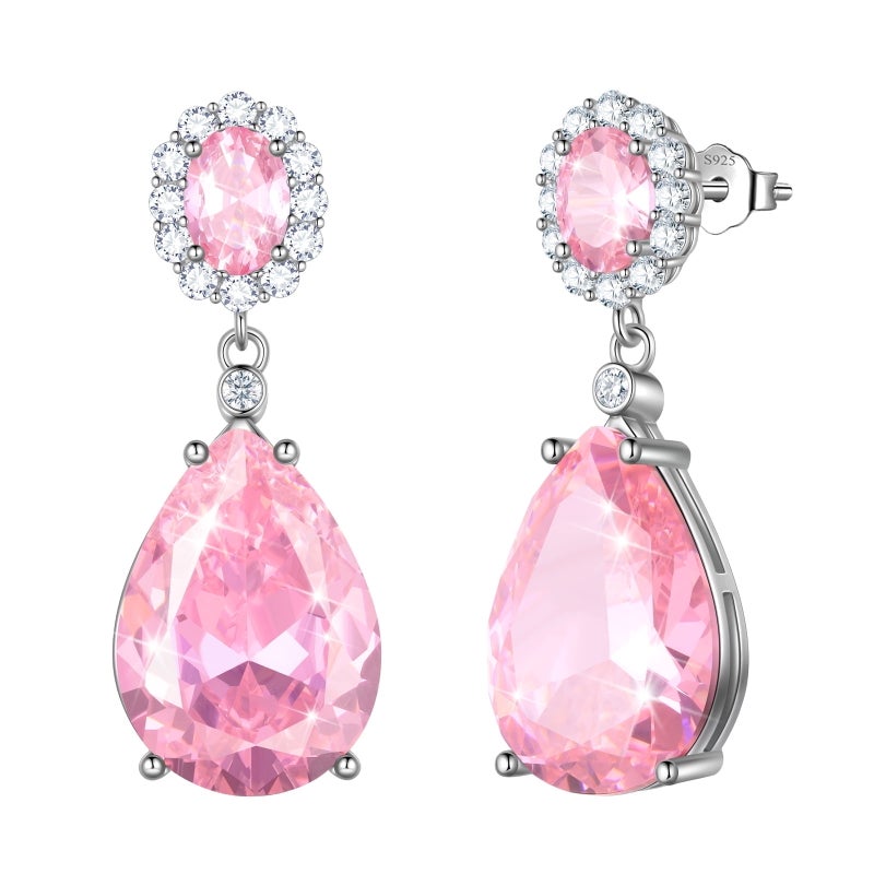 Juwaliy Pink Women Dangle Earrings Teardrop October Birthstone Tourmaline Earring Jewelry 925 Sterling Silver Mom Birthday Christmas Valentine's Day Gift - Image 1