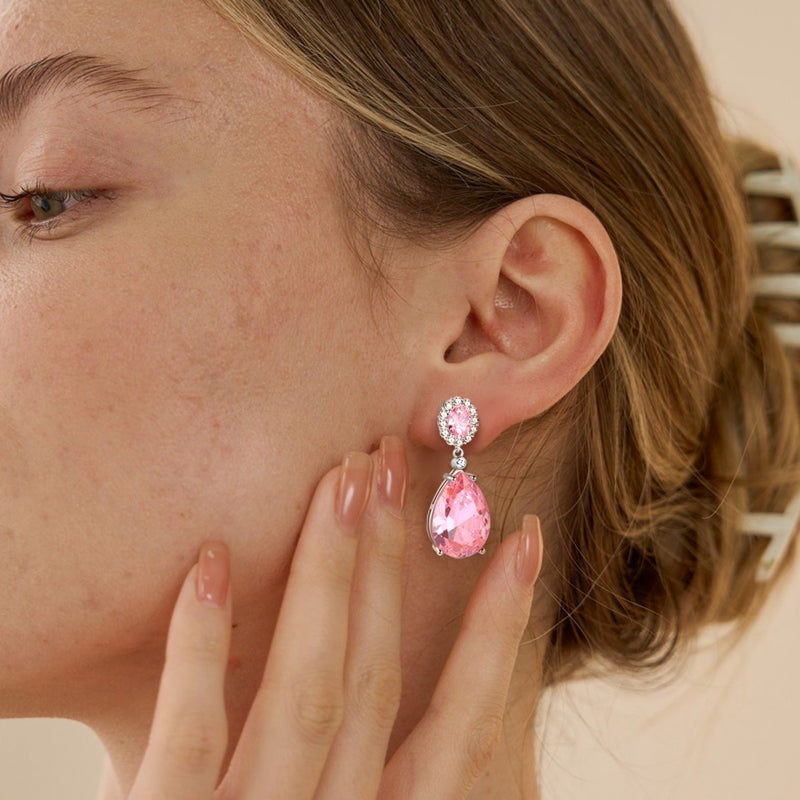Juwaliy Pink Women Dangle Earrings Teardrop October Birthstone Tourmaline Earring Jewelry 925 Sterling Silver Mom Birthday Christmas Valentine's Day Gift - Image 3