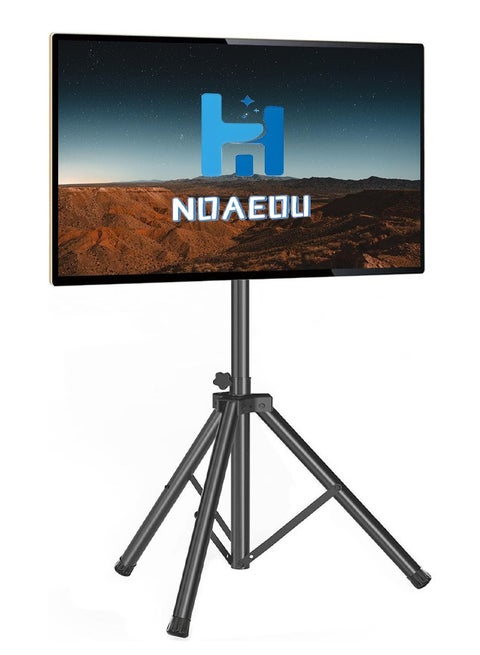 حامل ثلاثي القوائم للتلفزيون المحمول قابل للإمالة لشاشات التلفزيون/الشاشات المسطحة LED LCD OLED مقاس 20-50 بوصة، حامل قابل للطي وتعديل الارتفاع، حامل عرض أرضي أسود مع أقصى VESA 400 × 400 مم