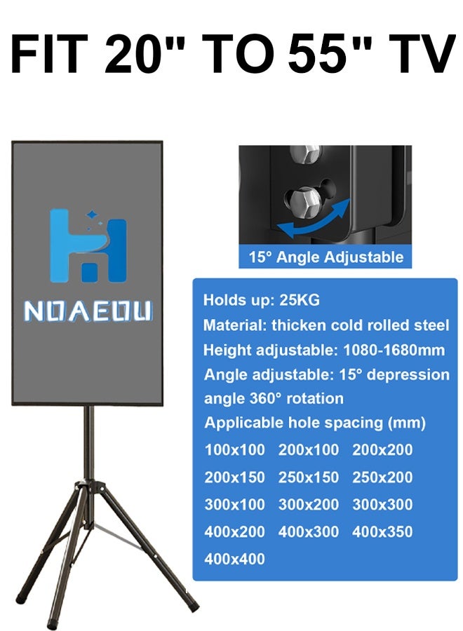 NOAEOU 55" TV Stand Tripod No Drill Foldable Portable Height Adjustable ±15°Tilt VESA 400x400 - Image 4
