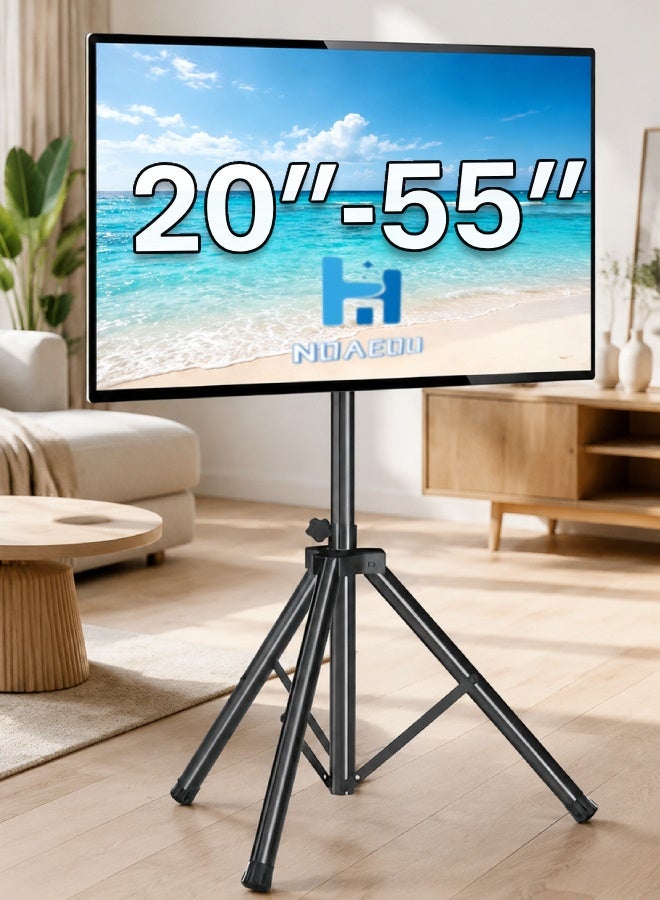 NOAEOU 55" TV Stand Tripod No Drill Foldable Portable Height Adjustable ±15°Tilt VESA 400x400 - Image 1