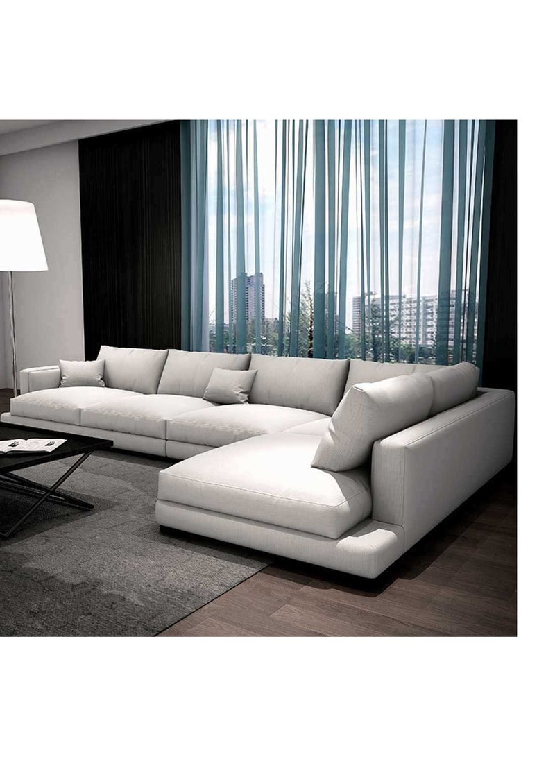 Generic Malaysian wood and linen corner sofa - white  - Image 1