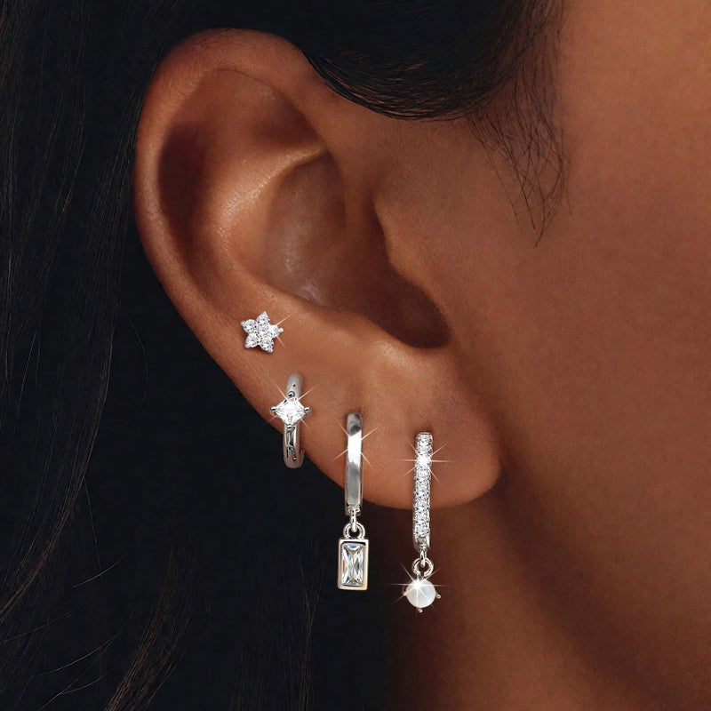 MILACOLATO 4 Pairs Silver Earrings for Women, Sterling Silver Filled Small Stud Hoop Earrings Set for Multiple Piercing, Hypoallergenic Cartilage Huggie Earrings Stacks Trendy Jewelry Gifts - Image 2