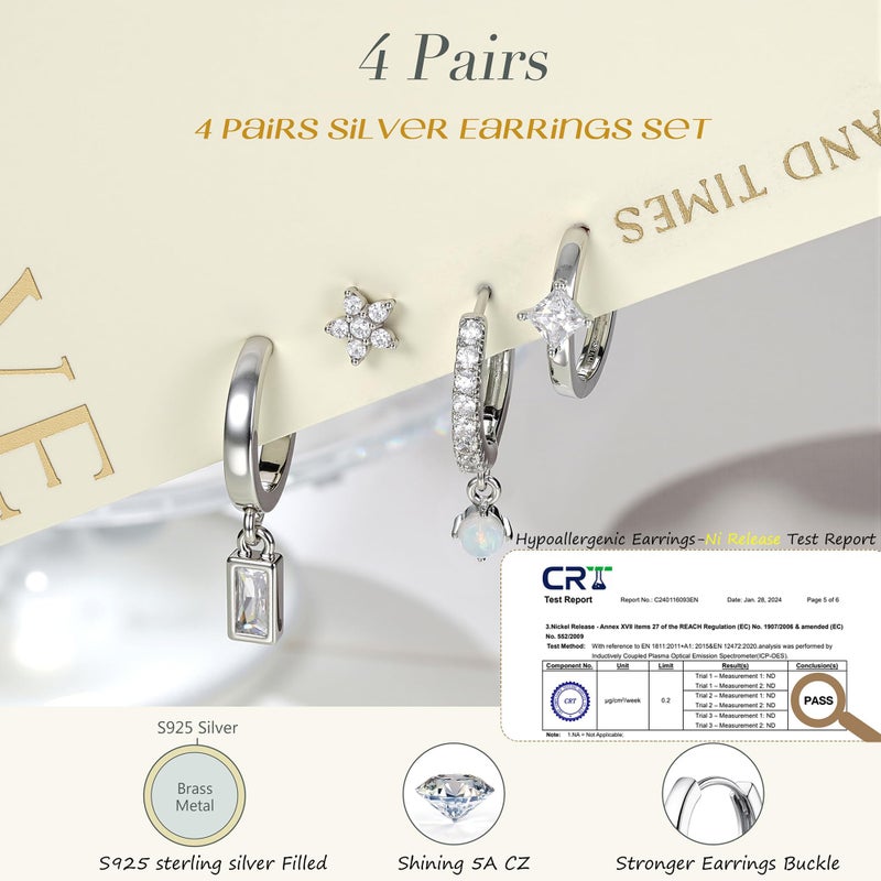 MILACOLATO 4 Pairs Silver Earrings for Women, Sterling Silver Filled Small Stud Hoop Earrings Set for Multiple Piercing, Hypoallergenic Cartilage Huggie Earrings Stacks Trendy Jewelry Gifts - Image 4
