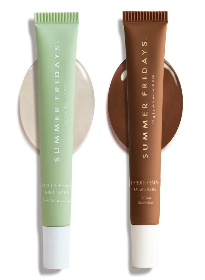 Summer Fridays Lip Butter Balm Duo - Hot Cocoa (.5 oz) & Sweet Mint (.5 oz) - Vegan Lip Care for Moisture, Shine, and Conditioning Hydration - Image 1