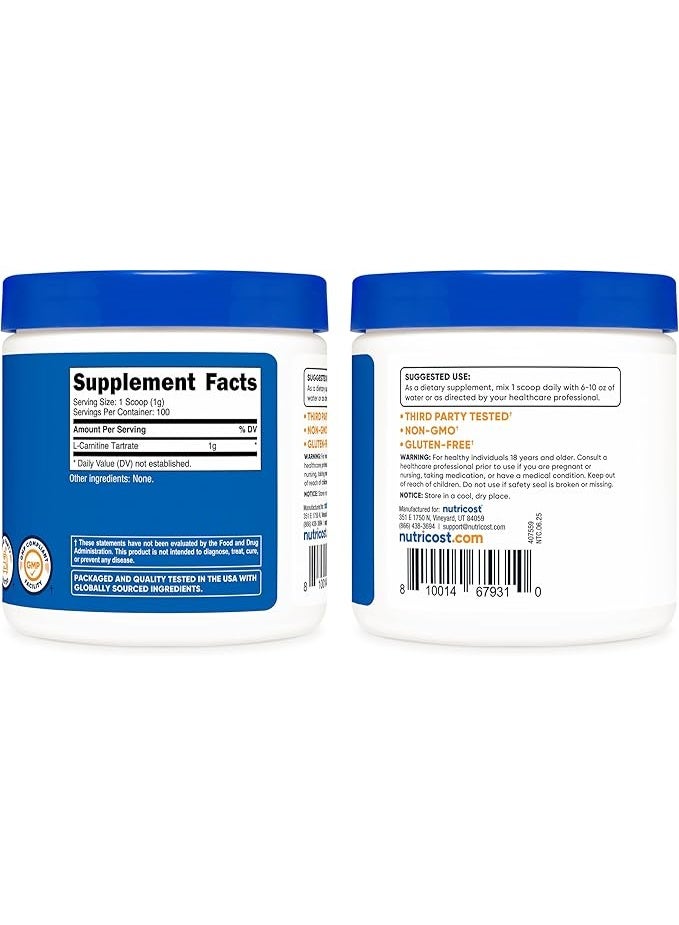Nutricost, L-Carnitine Tartrate, Unflavored, 3.5 oz (100 g) - Image 3