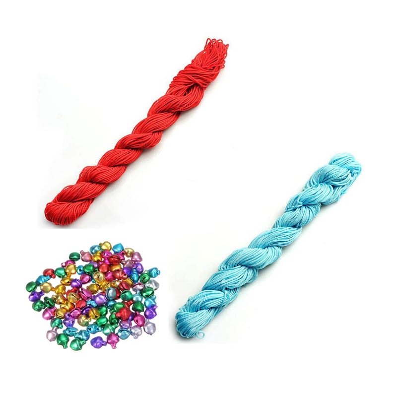 AN Sunshine Combo of Beading Nylon Cord Thread 30 Mtr Chinese Knot Macrame Braided String Color Red Sky Blue 100 Multicolor GhungrooJingle Bells