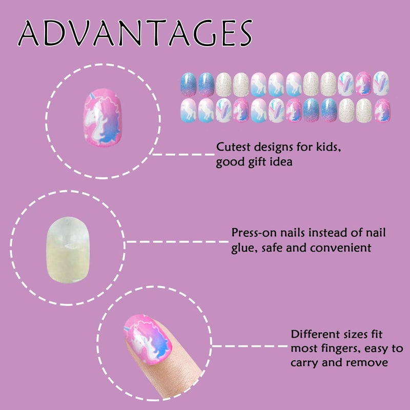 Laza 120pcs Children Nails Press On Pre-glue Full Cover Nail Tips Kit Glitter Gradient Color Rainbow Short Artificial False Nail Kits Lovely Christmas Gift for Children Kids Girls - Silver Pearl - Image 5