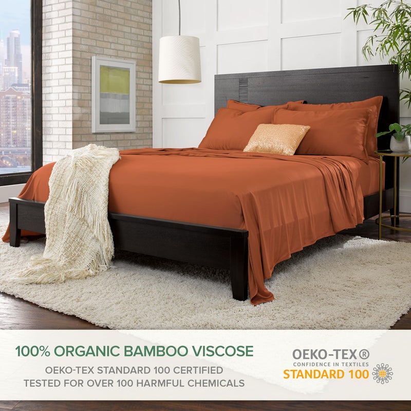 Pure Bamboo Full Sheets by Pure Bamboo  Genuine 100% Organic Viscose Derived from Bamboo Bed Sheet Set  Luxuriously Soft & Cooling  Double Stitching  Lifetime Quality Promise (Full  Terracotta)  - Image 2
