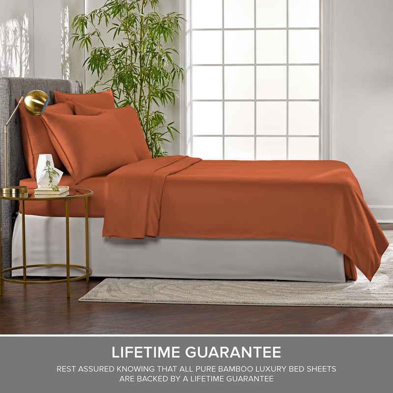 Pure Bamboo Full Sheets by Pure Bamboo  Genuine 100% Organic Viscose Derived from Bamboo Bed Sheet Set  Luxuriously Soft & Cooling  Double Stitching  Lifetime Quality Promise (Full  Terracotta)  - Image 4