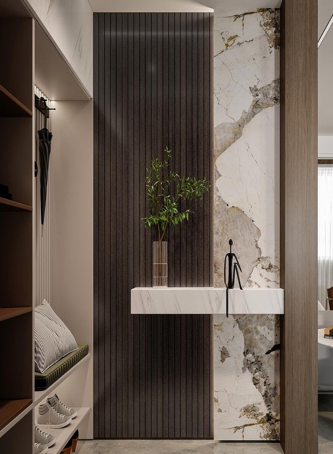 YLL YLL PVC Slat Wall Panel Peel and Stick 236"x 15.7" Faux Smoked Wood Grain Slat Panel Self-Adhesive Wallpaper Soundproof 3D Wall Panels - Image 2