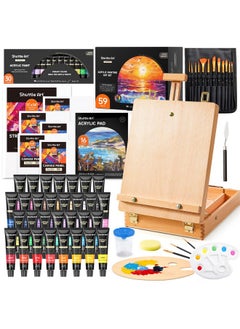 Acrylic Painting Set 59 Pack Professional Painting Supplies With Wood Tabletop Easel 30 Colors Acrylic Paint Canvas Brushes Palette Complete Painting Kit For Kids Adults Artists