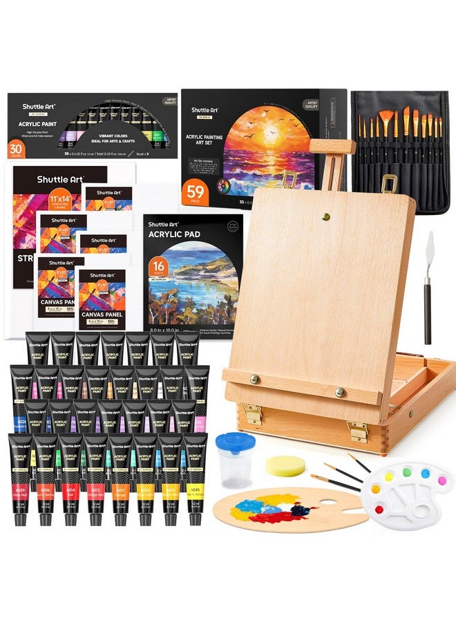 Shuttle Art - Acrylic Painting Set 59 Pack Professional Painting Supplies With Wood Tabletop Easel 30 Colors Acrylic Paint Canvas Brushes Palette Complete Painting Kit For Kids Adults Artists - Image 1