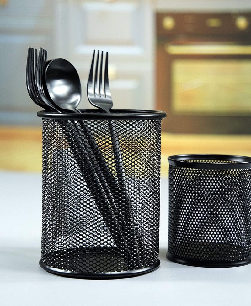 WeKonnect® Metal Mesh Pen Holder Desk Organizer | Multi-Functional Office Desktop Stationery Storage Pen Stand for School Office & Home | Pack of 2 Black - Image 3