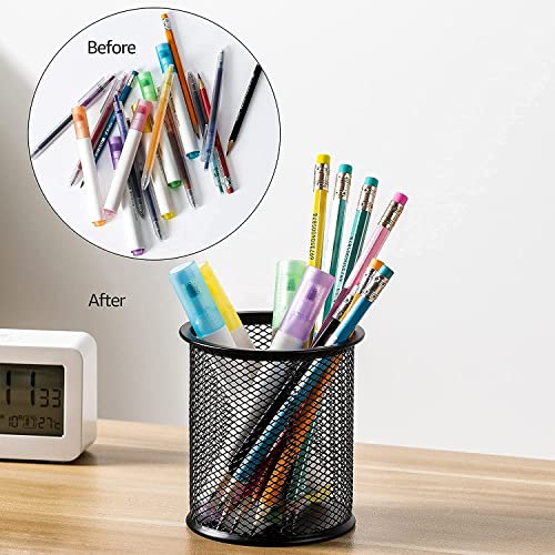 WeKonnect® Metal Mesh Pen Holder Desk Organizer | Multi-Functional Office Desktop Stationery Storage Pen Stand for School Office & Home | Pack of 2 Black - Image 4