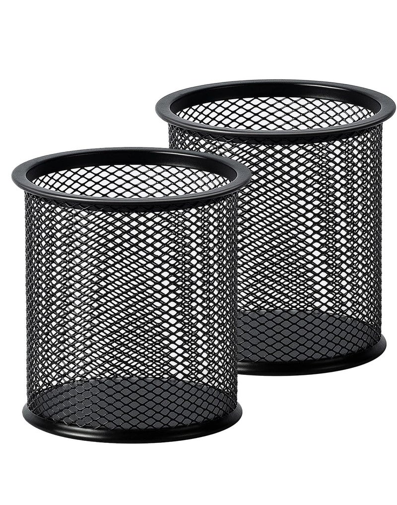 WeKonnect® Metal Mesh Pen Holder Desk Organizer | Multi-Functional Office Desktop Stationery Storage Pen Stand for School Office & Home | Pack of 2 Black - Image 1