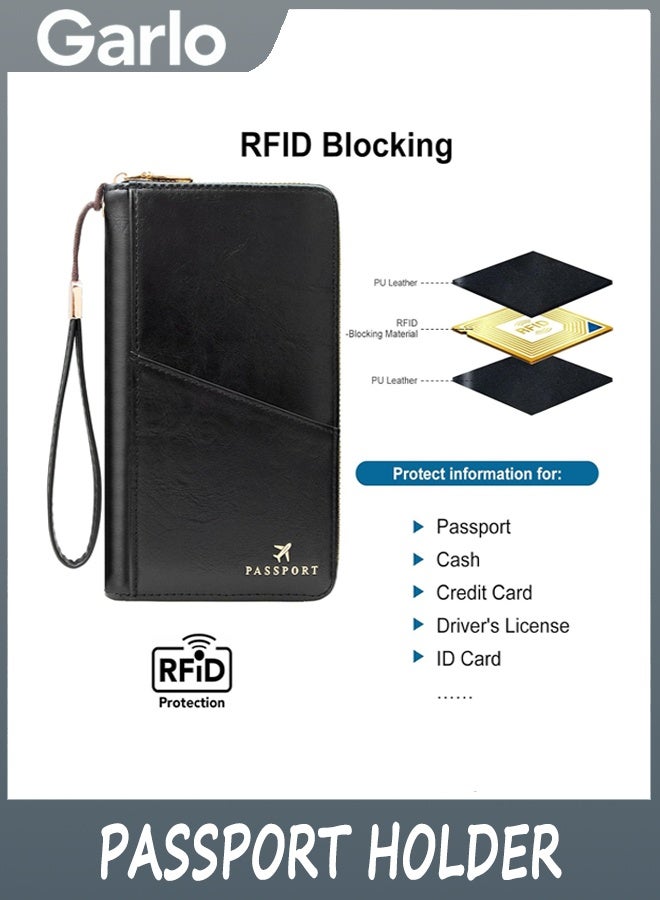 جارلو حامل جوازات سفر عائلي للسفر للنساء والرجال، حامل جواز سفر مزود بتقنية RFID مع سحاب، حقيبة جواز سفر، غلاف جواز سفر، محفظة جواز سفر، مستلزمات وإكسسوارات السفر (1-2، أسود) - Image 4