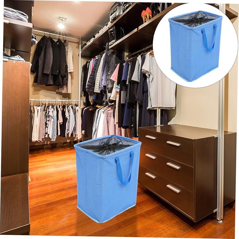 سلة غسيل قابلة للطي كبيرة من القطن والكتان بمقابض باللون الأزرق - Image 4