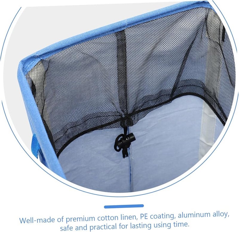 سلة غسيل قابلة للطي كبيرة من القطن والكتان بمقابض باللون الأزرق - Image 5