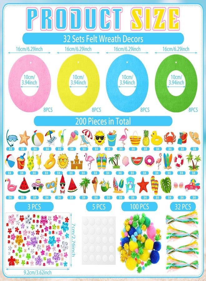 Suilung 32 Sets Summer Hawaii Crafts Kits DIY Felt Wreath Making Kits Tropical Beach Crafts with Flamingo Palm Pineapple Watermelon Surfboard Stickers for Home Summer Party Decorations - Image 3