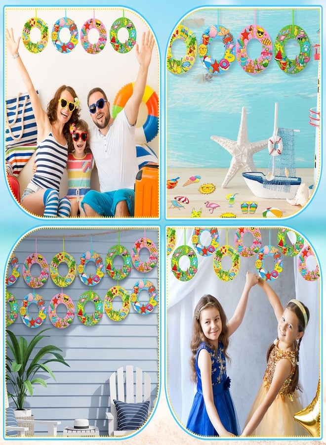 Suilung 32 Sets Summer Hawaii Crafts Kits DIY Felt Wreath Making Kits Tropical Beach Crafts with Flamingo Palm Pineapple Watermelon Surfboard Stickers for Home Summer Party Decorations - Image 5
