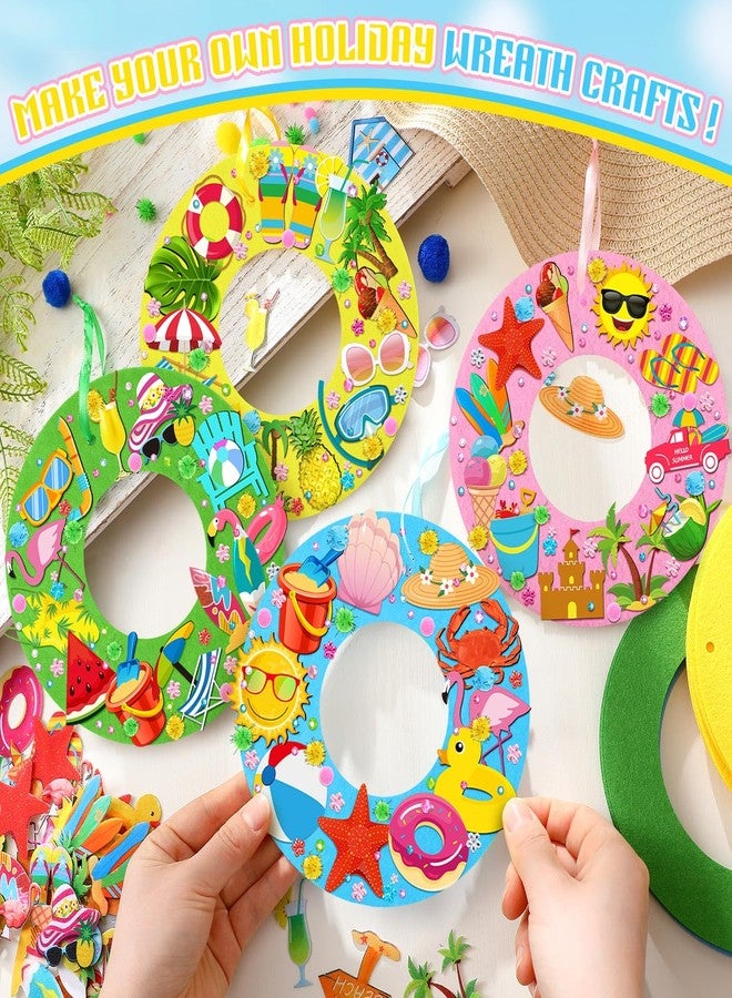 Suilung 32 Sets Summer Hawaii Crafts Kits DIY Felt Wreath Making Kits Tropical Beach Crafts with Flamingo Palm Pineapple Watermelon Surfboard Stickers for Home Summer Party Decorations - Image 2