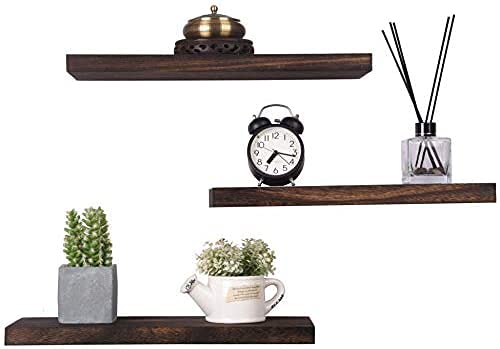VM decor Rustic Wood Floating Shelves Wall Mounted Farmhouse Wooden Wall Shelf for Bathroom Kitchen Bedroom Living Room Set of 3 Dark Brown - Image 3