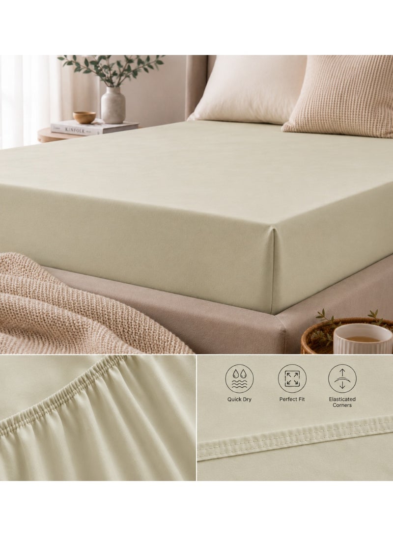 Home auraa 1-Piece Essential Microfiber Fitted Sheet Solid,Color: Green, SIngle (90 x 200 + 25 cm),Design Soft Fabric Deep Pocket Elastic Edge Bed Linen - Image 2