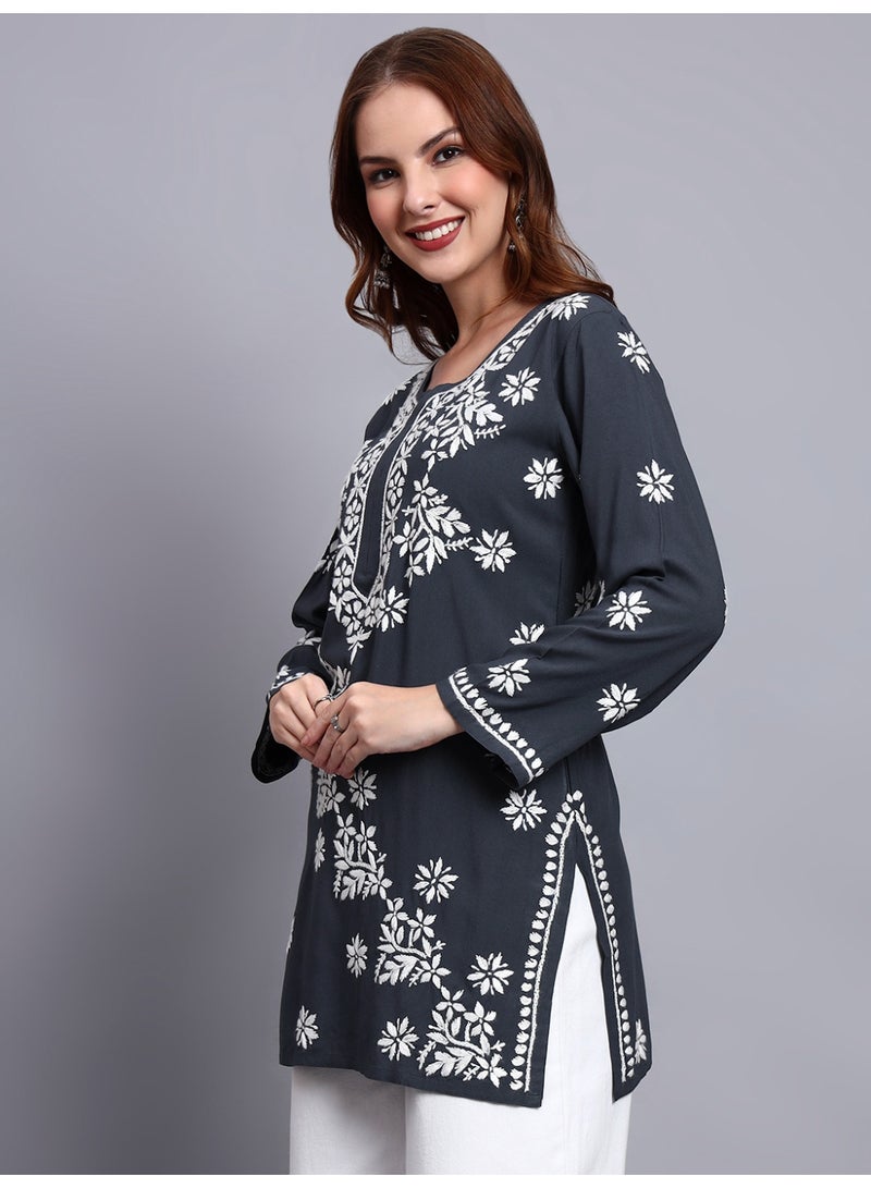 Alaya Women Chikankari Hand Embroidered Rayon Kurti -AL4071 - Image 4