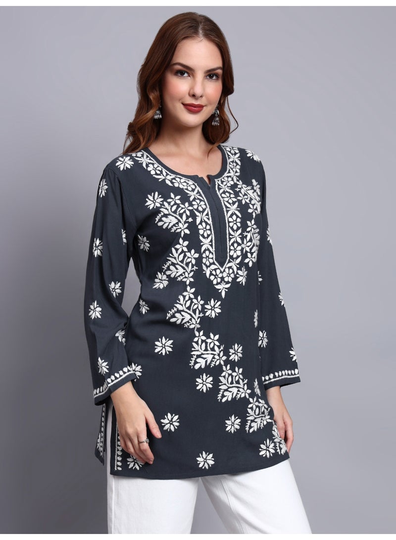 Alaya Women Chikankari Hand Embroidered Rayon Kurti -AL4071 - Image 5