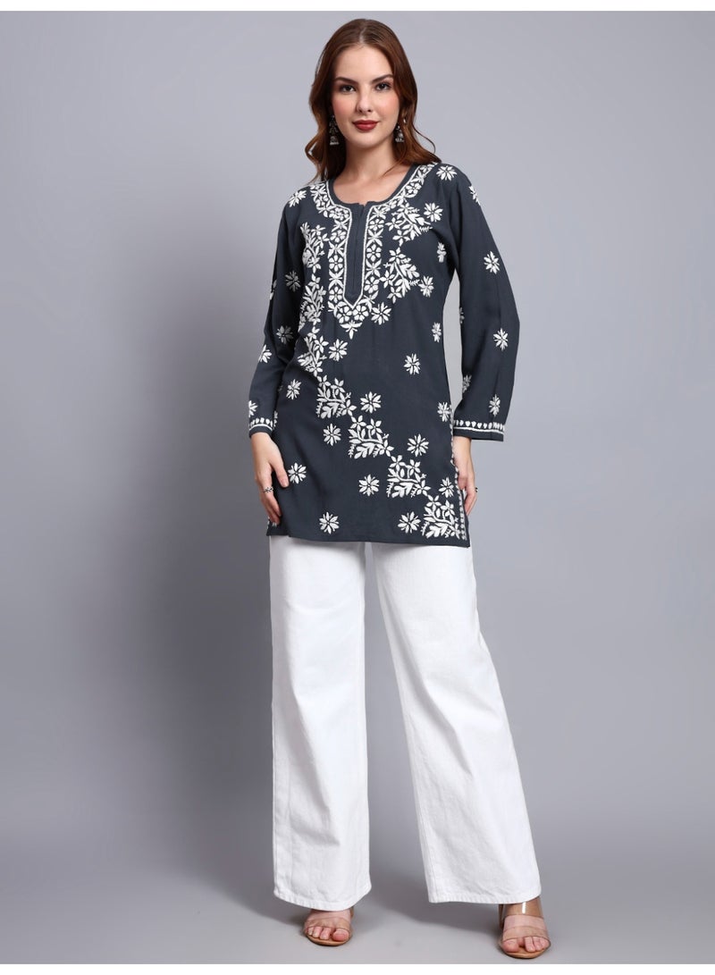 Alaya Women Chikankari Hand Embroidered Rayon Kurti -AL4071 - Image 3