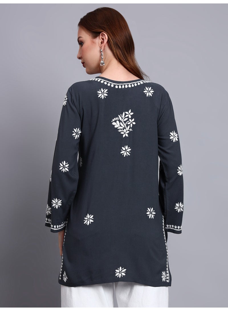 Alaya Women Chikankari Hand Embroidered Rayon Kurti -AL4071 - Image 2