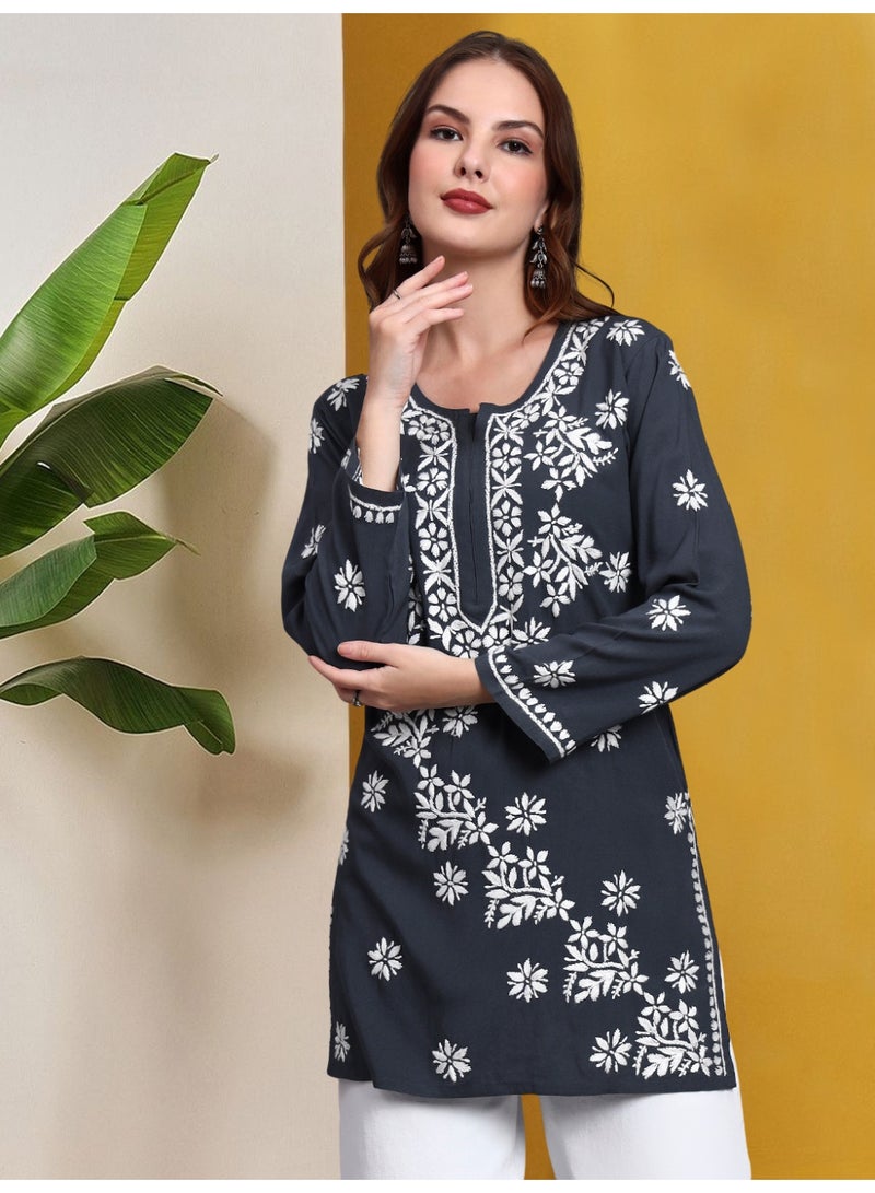 الايا كورتي نسائي مطرز يدويًا بتطريز شيكانكاري من الرايون - Image 1