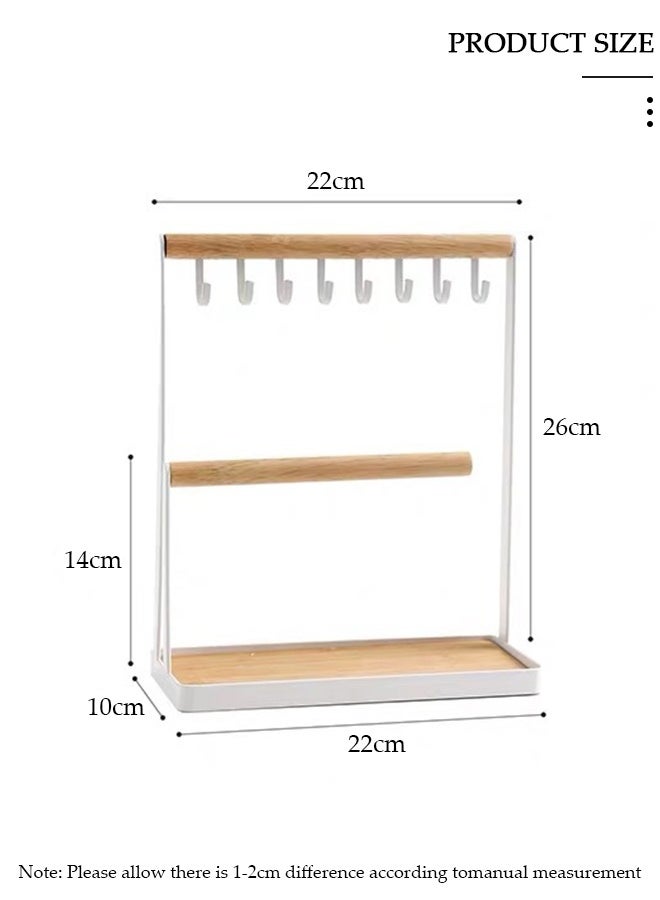 DUNISO Jewellery Organiser Stand, 2-Tier Jewelry Tower Rack with Earring Tray and Holes,Necklace Display Stand Earrings Holder Metal Hanging Pendant Rack,Jewelry Display Stand for Bracelets Rings Watches Keys - Image 2