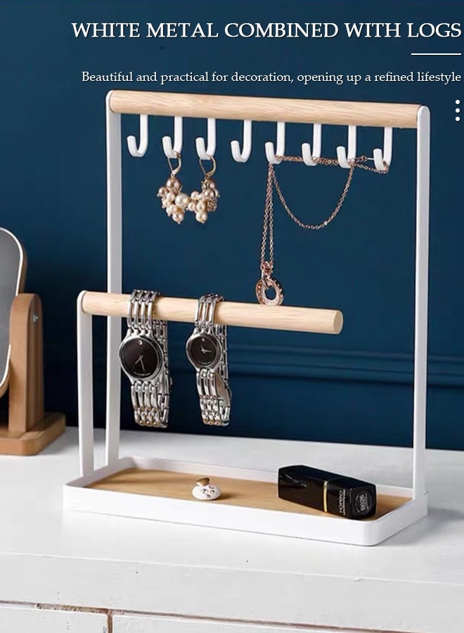 DUNISO Jewellery Organiser Stand, 2-Tier Jewelry Tower Rack with Earring Tray and Holes,Necklace Display Stand Earrings Holder Metal Hanging Pendant Rack,Jewelry Display Stand for Bracelets Rings Watches Keys - Image 3