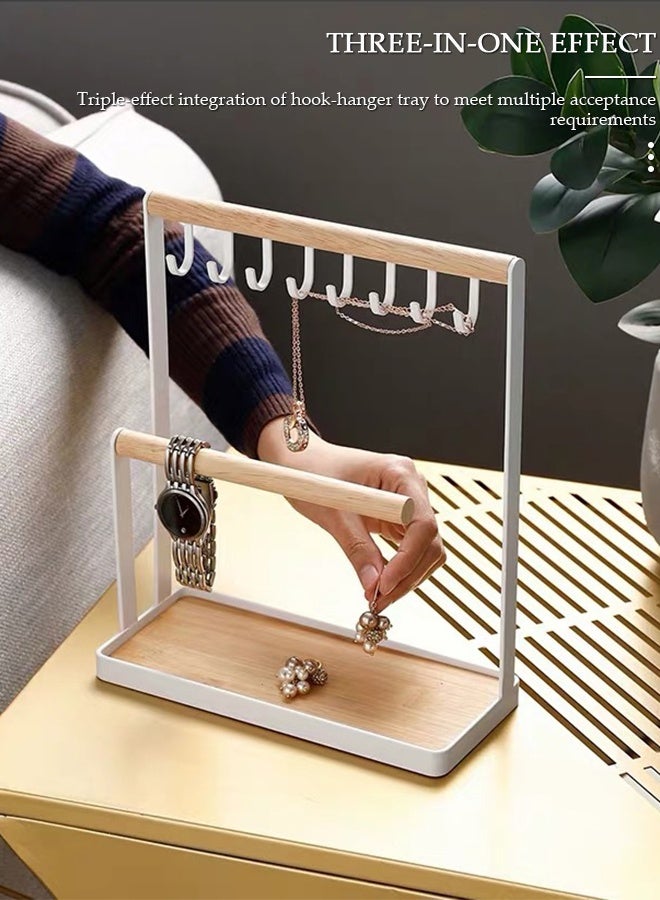 DUNISO Jewellery Organiser Stand, 2-Tier Jewelry Tower Rack with Earring Tray and Holes,Necklace Display Stand Earrings Holder Metal Hanging Pendant Rack,Jewelry Display Stand for Bracelets Rings Watches Keys - Image 5