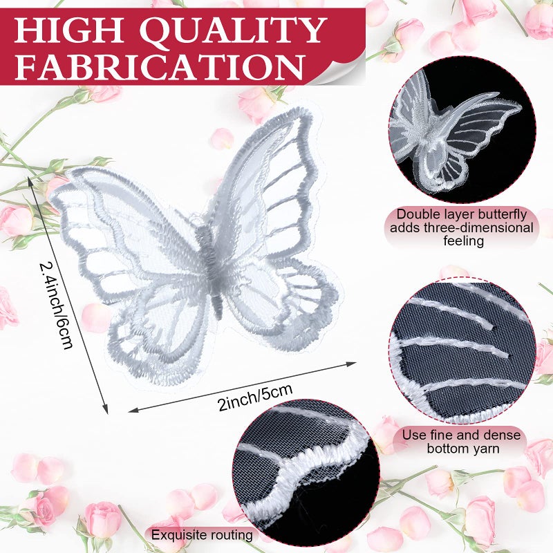 Canlierr 30 Pieces Butterfly Lace Trims Organza Decorative Patches Embroidered Butterfly Embellishments for DIY Crafts Bridal Headdress Hair Accessories (White) - Image 4