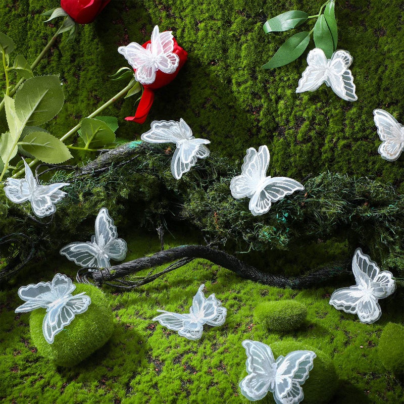 Canlierr 30 Pieces Butterfly Lace Trims Organza Decorative Patches Embroidered Butterfly Embellishments for DIY Crafts Bridal Headdress Hair Accessories (White) - Image 5