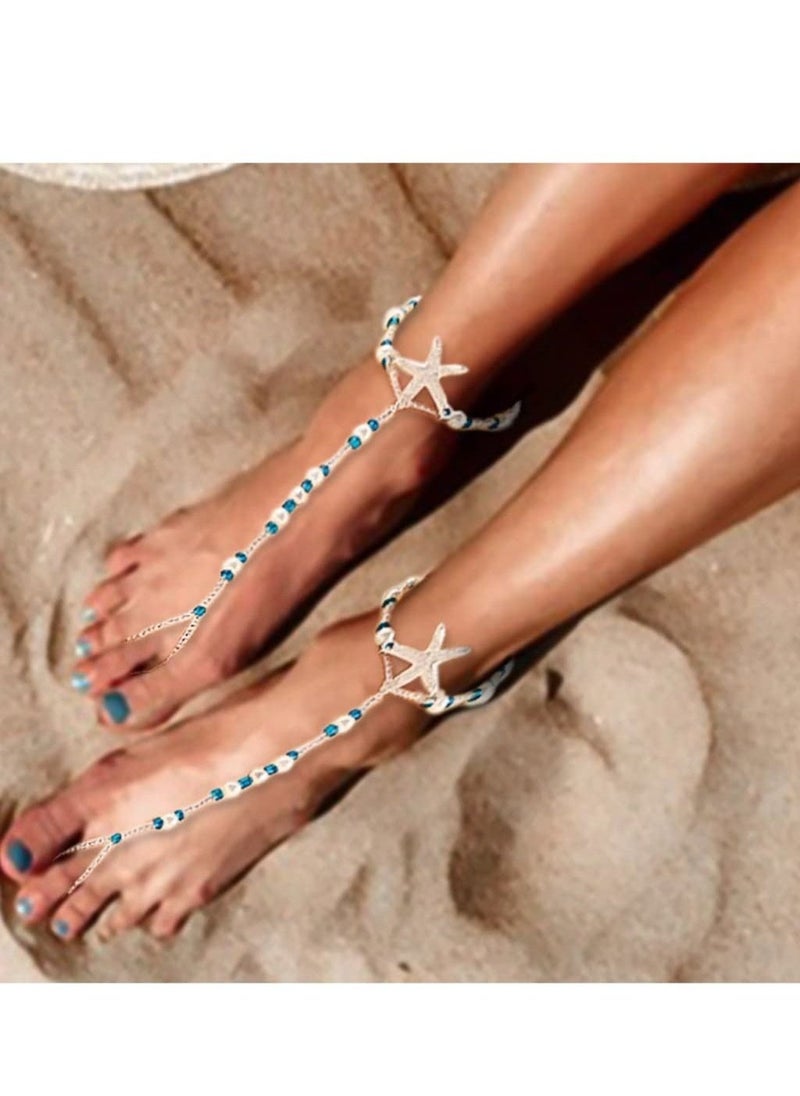 Boho Anklet Turquoise Barefoot Sandals Beaded Ankle Bracelets Bead Ankle Toe Ring Foot Chain Beach Feet Jewelry for Women and Girls - Image 5