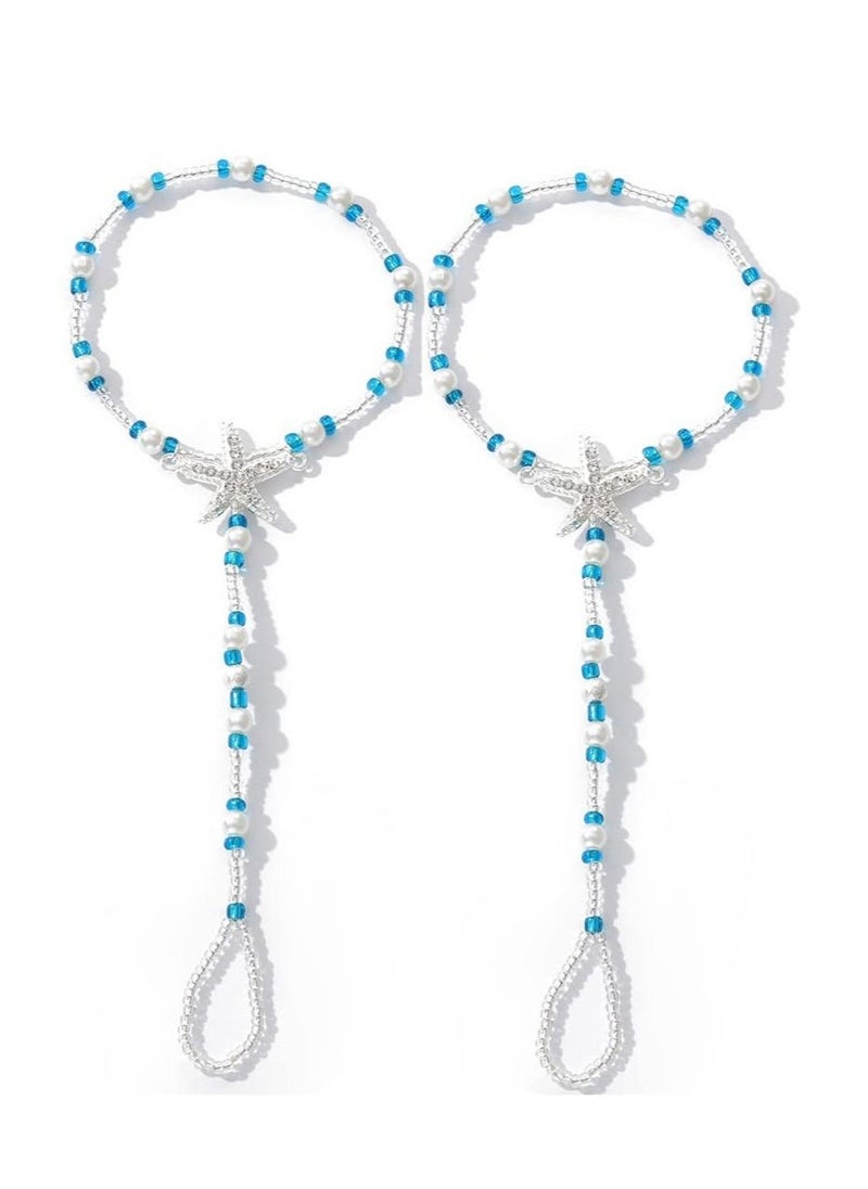 Boho Anklet Turquoise Barefoot Sandals Beaded Ankle Bracelets Bead Ankle Toe Ring Foot Chain Beach Feet Jewelry for Women and Girls - Image 1